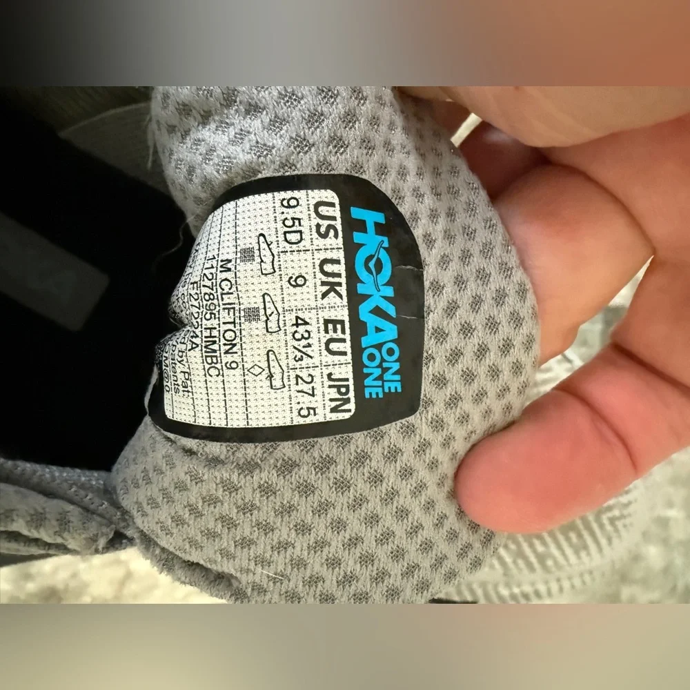 HOKA Clifton 9 Gray Running Shoes Men’s Size 9.5 US - Picture 6 of 7